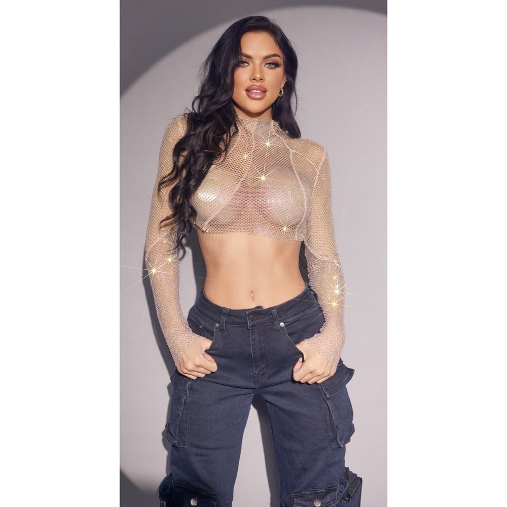Rhinestone Fishnet Crop Top